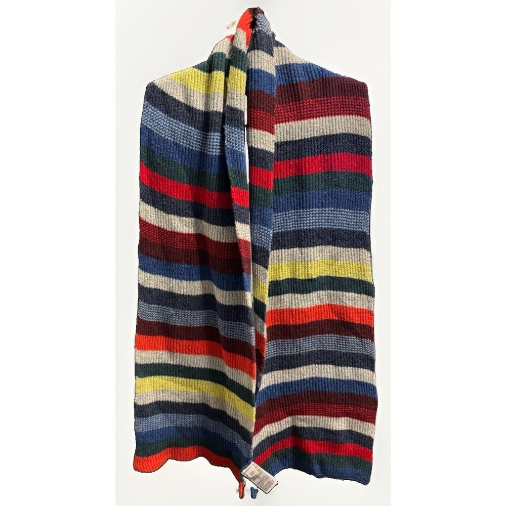 GAP 100% Extra Fine Wool Crazy Striped Ribbed Knit Scarf Multicolor 63x12